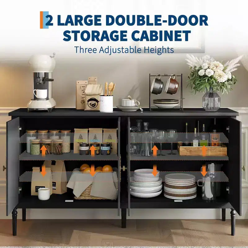 Credenza a buffet da 59 pollici, mobile bar da ingresso con ripiani regolabili, armadio da pavimento in legno, tavolo console multimediale