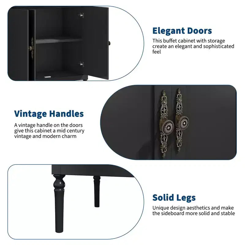 Credenza a buffet da 59 pollici, mobile bar da ingresso con ripiani regolabili, armadio da pavimento in legno, tavolo console multimediale