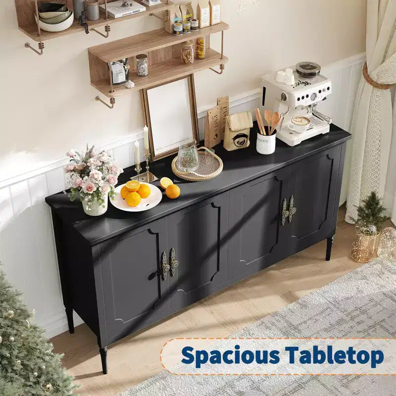Credenza a buffet da 59 pollici, mobile bar da ingresso con ripiani regolabili, armadio da pavimento in legno, tavolo console multimediale