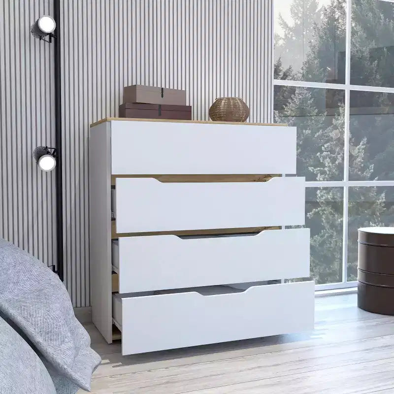Cassettiera a 4 cassetti con ampi cassetti – Legno Composito Robusto, Organizzazione Versatile