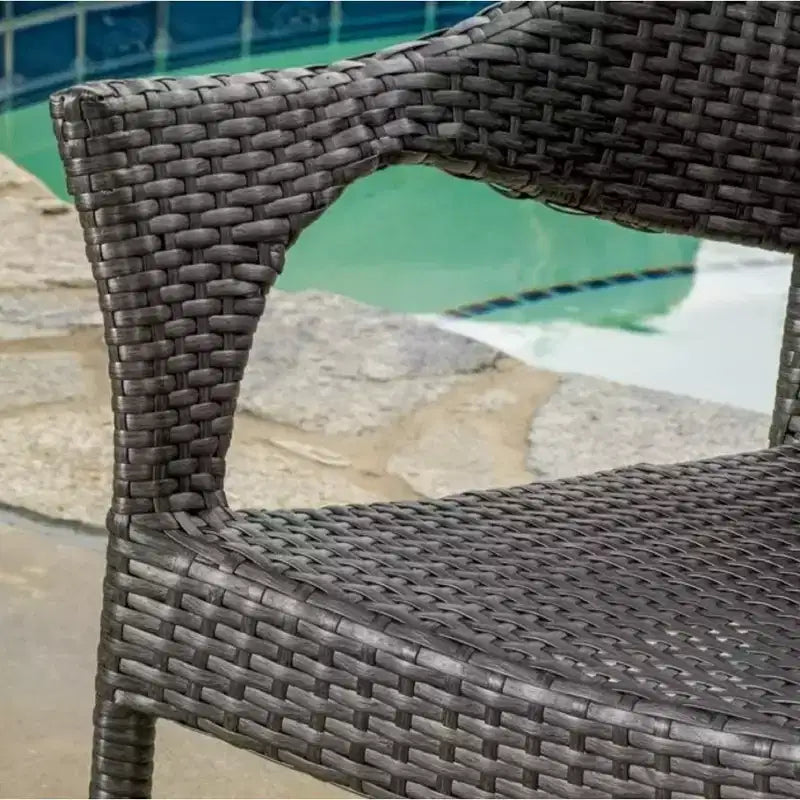 Poltrona da Esterno Impilabile in Wicker PE Grigio – Resistente agli Agenti Atmosferici, Salvaspazio