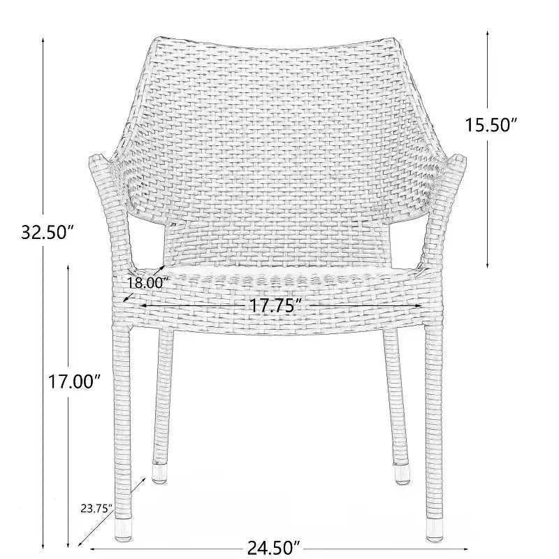 Poltrona da Esterno Impilabile in Wicker PE Grigio – Resistente agli Agenti Atmosferici, Salvaspazio