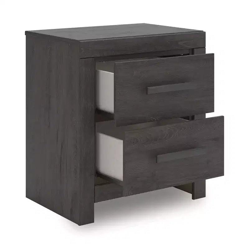 Comodino a 2 cassetti a scorrimento fluido – Carbone, Finitura venatura rovere scuro