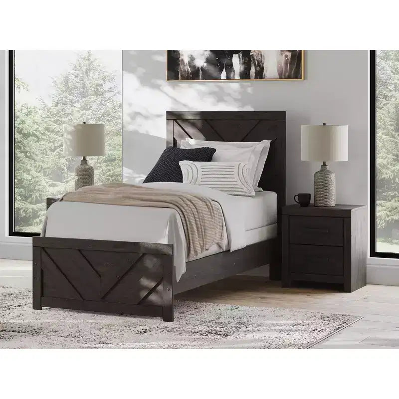 Comodino a 2 cassetti a scorrimento fluido – Carbone, Finitura venatura rovere scuro