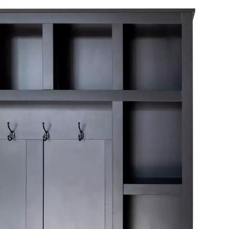 Appendiabiti da ingresso rustico in legno con 6 ganci – Panchina in noce, 13 vani e ripiani regolabili