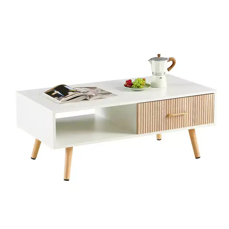 Tavolino da caffè rettangolare con cassetto scorrevole per riporre oggetti – Bianco, 104 cm