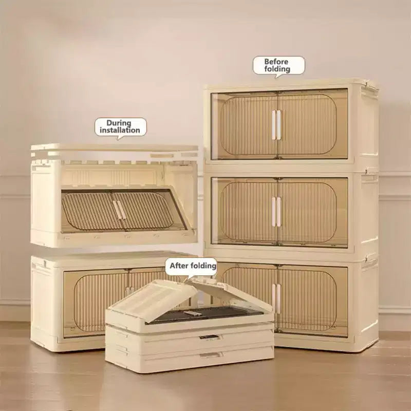 Contenitori portaoggetti pieghevoli a 3/4/5 livelli, armadietto portaoggetti pieghevole con porta magnetica e ruote bloccabili, contenitori portaoggetti impilabili