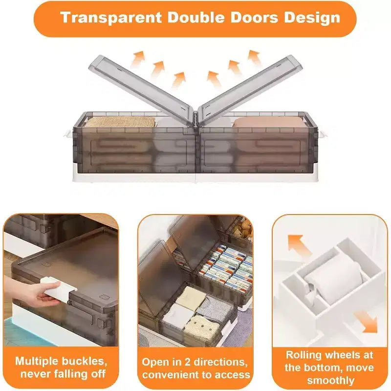 Contenitori portaoggetti sottoletto con ruote – Set da 2 contenitori impilabili con coperchio