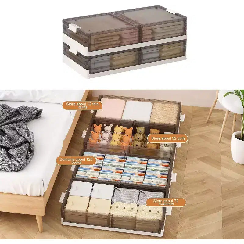 Contenitori portaoggetti sottoletto con ruote – Set da 2 contenitori impilabili con coperchio