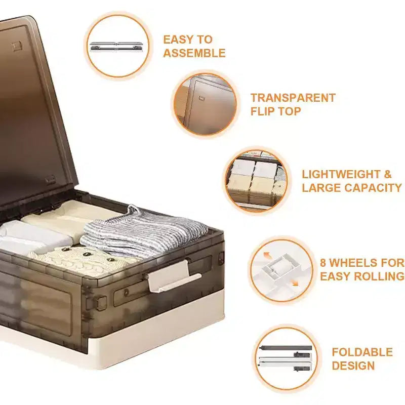 Contenitori portaoggetti sottoletto con ruote – Set da 2 contenitori impilabili con coperchio