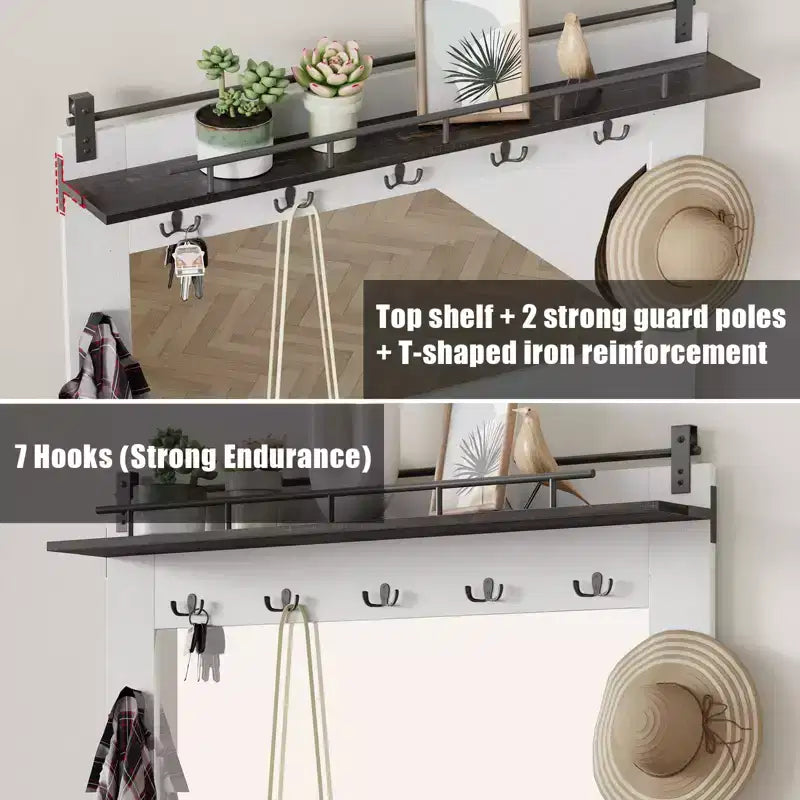 Mobile da ingresso 5-in-1 multifunzione con scarpiera, appendiabiti laterale regolabile, attaccapanni e tavolo da toeletta. Design angolare - Perfetto per l'ingresso