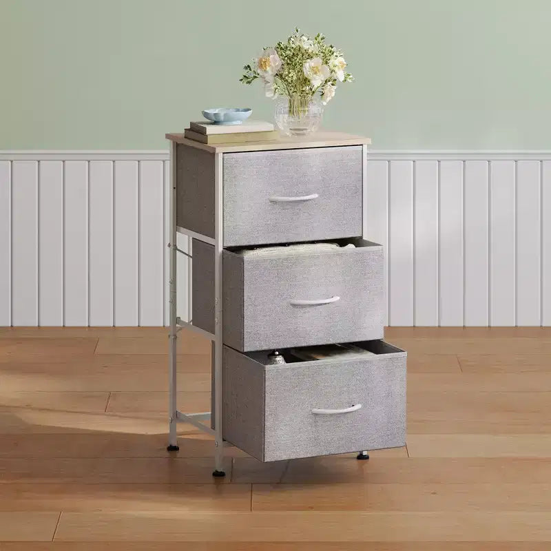 Comodino con 3 cassetti in tessuto – Organizzatore di archiviazione per camera da letto, corridoio e ingresso