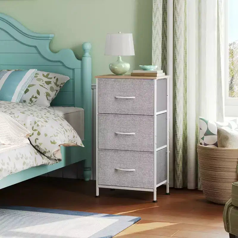 Comodino con 3 cassetti in tessuto – Organizzatore di archiviazione per camera da letto, corridoio e ingresso