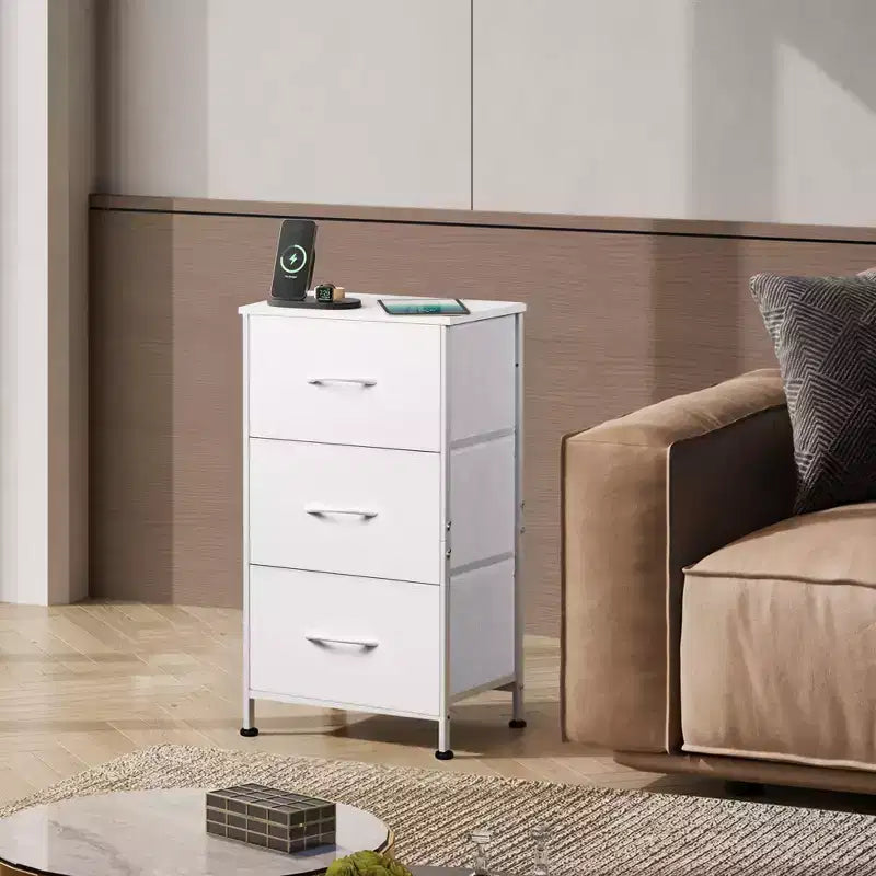 Comodino con 3 cassetti in tessuto – Organizzatore di archiviazione per camera da letto, corridoio e ingresso