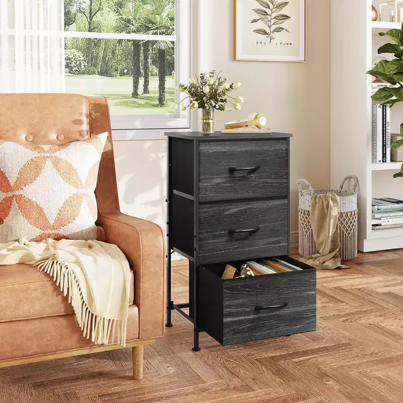 Comodino con 3 cassetti in tessuto – Organizzatore di archiviazione per camera da letto, corridoio e ingresso