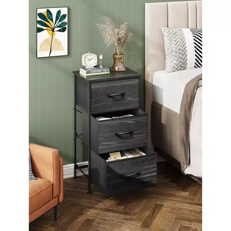 Comodino con 3 cassetti in tessuto – Organizzatore di archiviazione per camera da letto, corridoio e ingresso