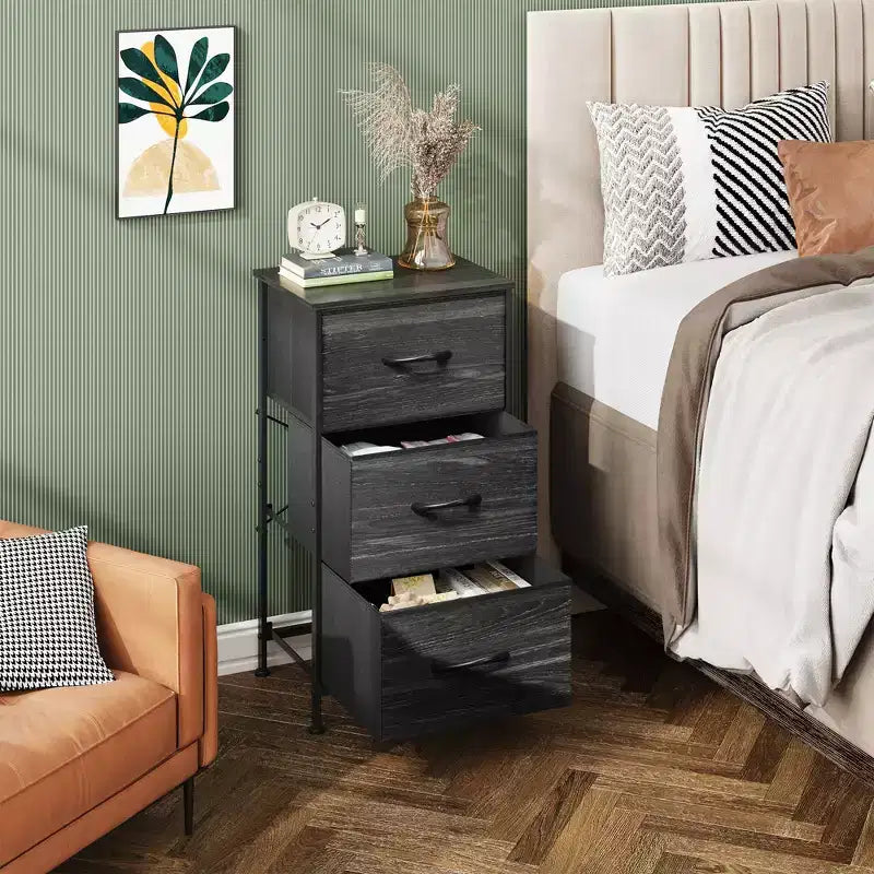Comodino con 3 cassetti in tessuto – Organizzatore di archiviazione per camera da letto, corridoio e ingresso