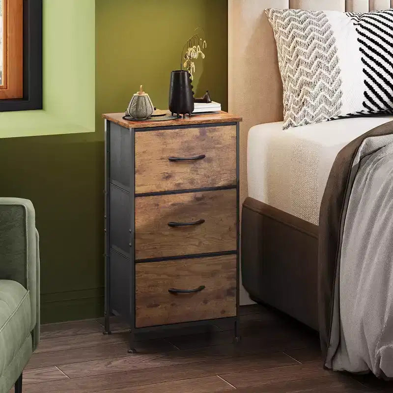 Comodino con 3 cassetti in tessuto – Organizzatore di archiviazione per camera da letto, corridoio e ingresso