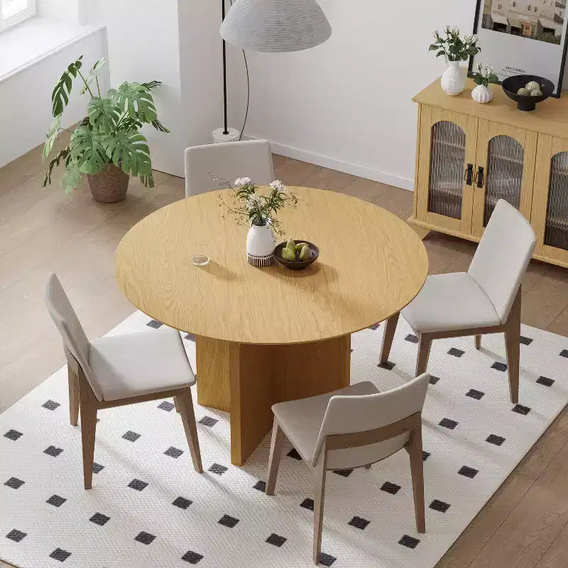 Tavolo da pranzo rotondo da 45" in legno massello – Finitura naturale, gambe a piedistallo ad arco, 4 posti a sedere