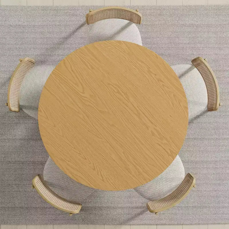 Tavolo da pranzo rotondo da 45" in legno massello – Finitura naturale, gambe a piedistallo ad arco, 4 posti a sedere