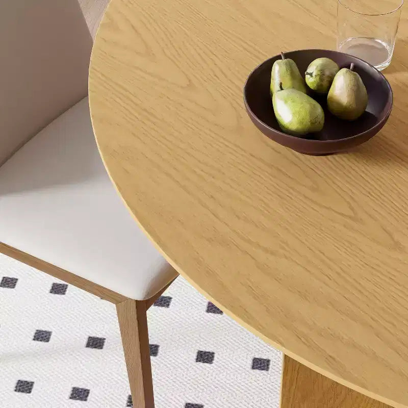 Tavolo da pranzo rotondo da 45" in legno massello – Finitura naturale, gambe a piedistallo ad arco, 4 posti a sedere