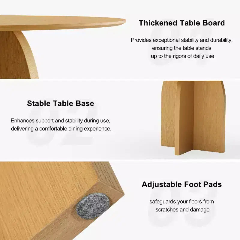 Tavolo da pranzo rotondo da 45" in legno massello – Finitura naturale, gambe a piedistallo ad arco, 4 posti a sedere
