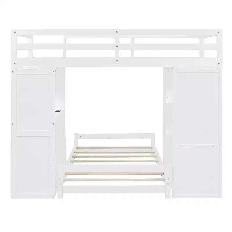 Letto a castello singolo su singolo con cassetti, mensole, scrivania, luce LED e porte di ricarica