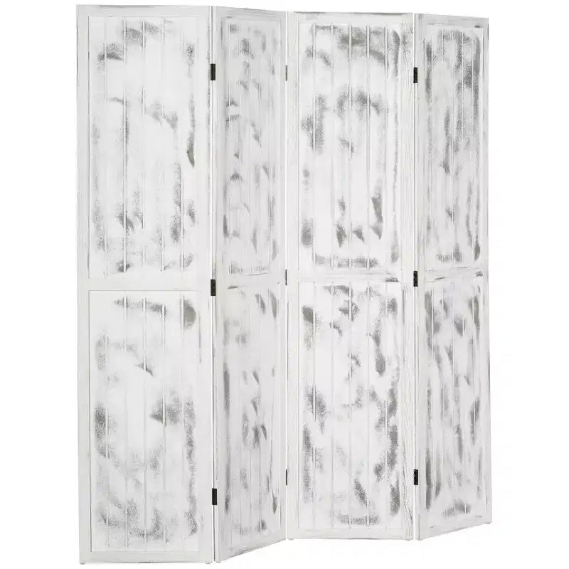 Divisorio a 4 pannelli pieghevole con paravento – Design venatura del legno, Bianco, 170 cm di altezza