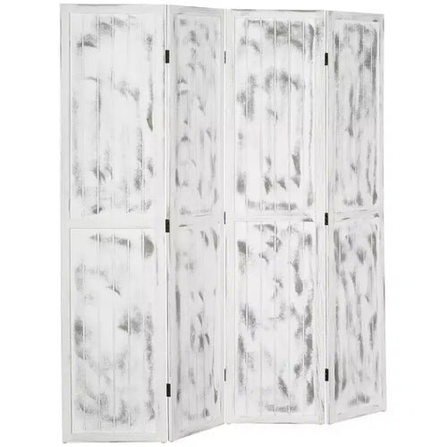 Divisorio a 4 pannelli pieghevole con paravento – Design venatura del legno, Bianco, 170 cm di altezza