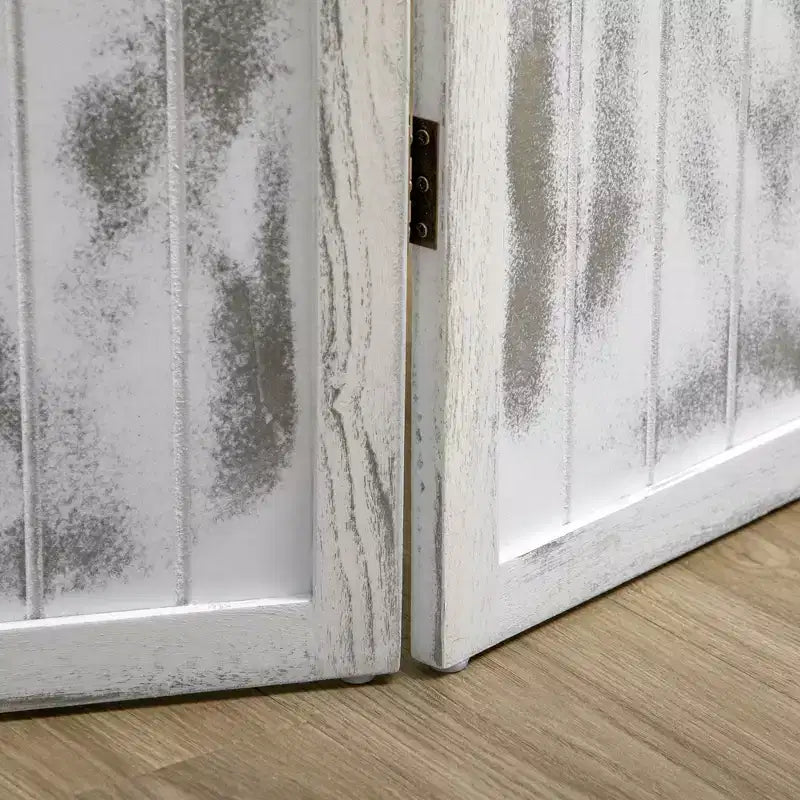 Divisorio a 4 pannelli pieghevole con paravento – Design venatura del legno, Bianco, 170 cm di altezza
