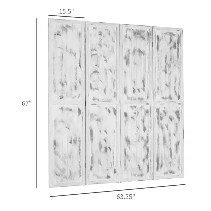 Divisorio a 4 pannelli pieghevole con paravento – Design venatura del legno, Bianco, 170 cm di altezza