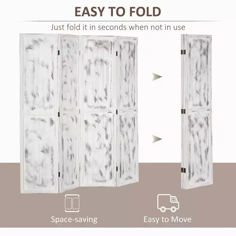 Divisorio a 4 pannelli pieghevole con paravento – Design venatura del legno, Bianco, 170 cm di altezza