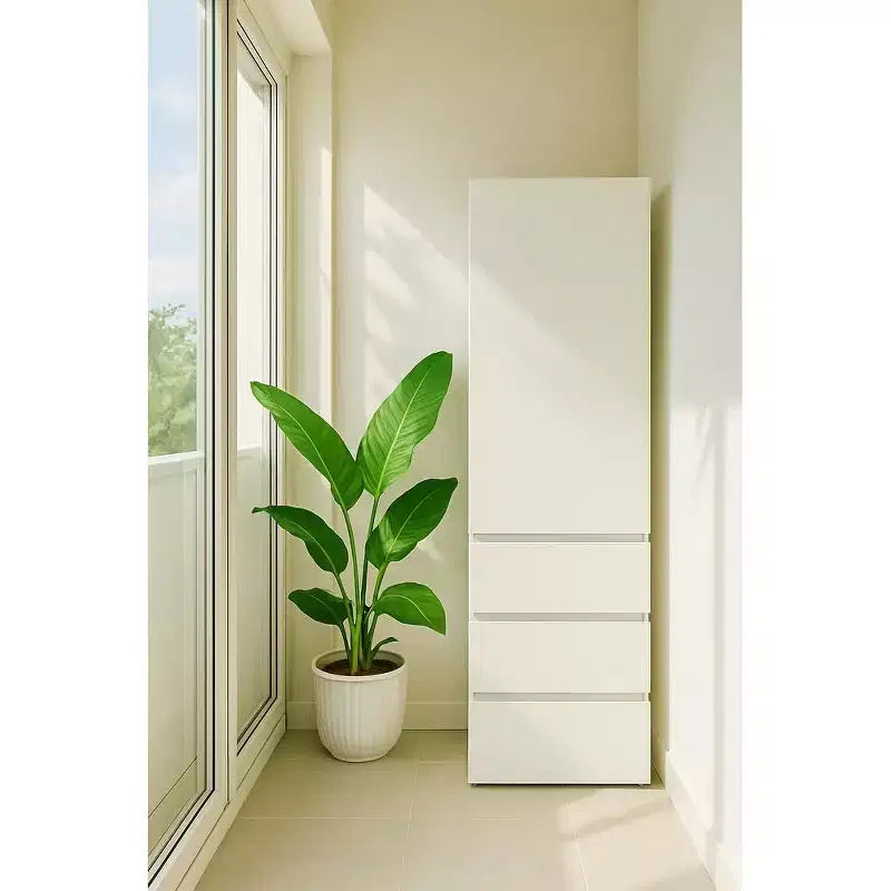 Armadio Modulare Sottile in Legno con Cassetti – Bianco, Alto 180 cm