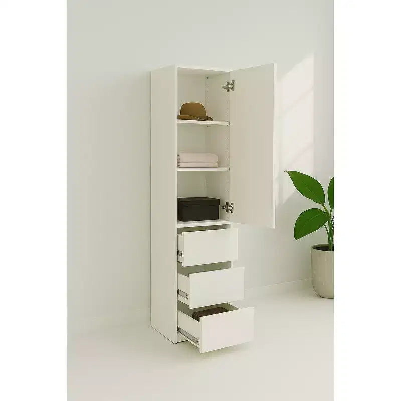Armadio Modulare Sottile in Legno con Cassetti – Bianco, Alto 180 cm