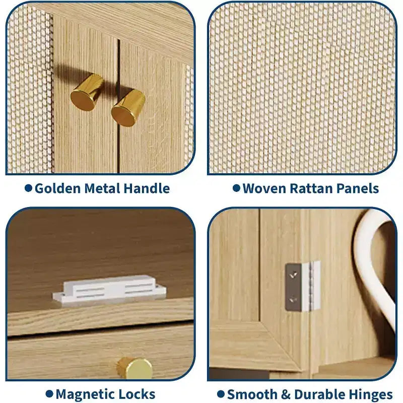Dispensa da Cucina in Rattan Alta 183 cm con Cassetto, Ripiani Regolabili, Mobile Stile Rustico, Per Cucina, Sala da Pranzo, Bagno