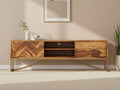 vidaXL TV Cabinet Brown Solid Sheesham Wood, Brass powder-coated iron