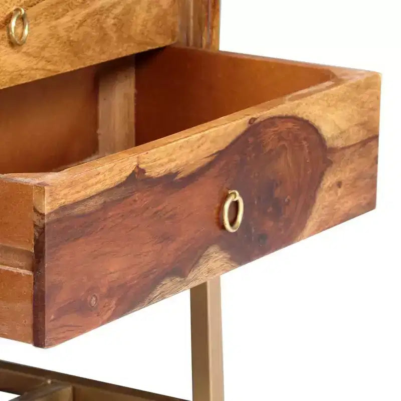 Mobile TV in legno massello di Sheesham – Marrone con gambe in ottone, Mid-Century Modern