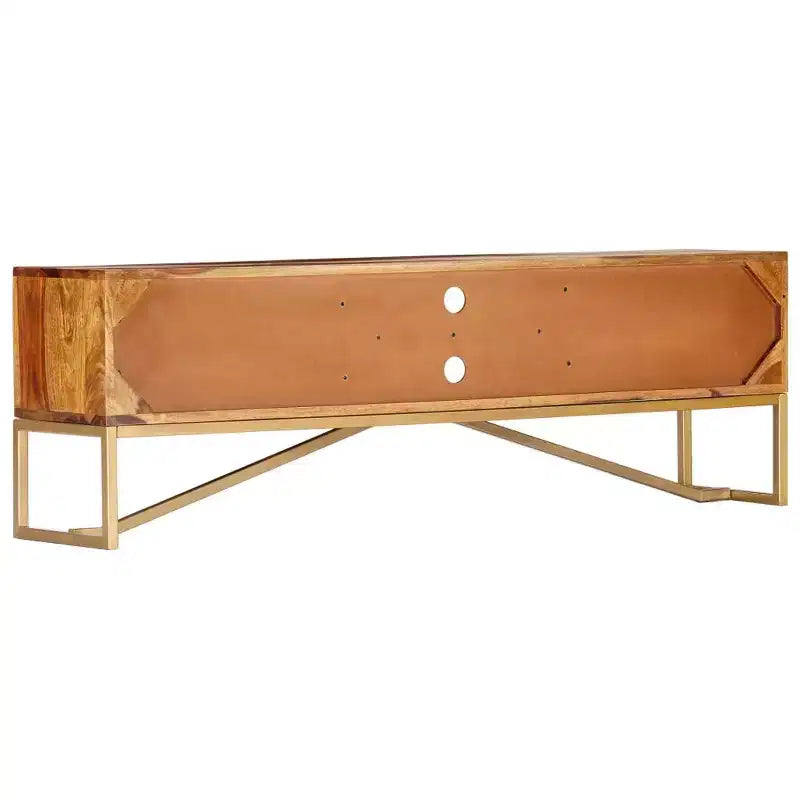 Mobile TV in legno massello di Sheesham – Marrone con gambe in ottone, Mid-Century Modern