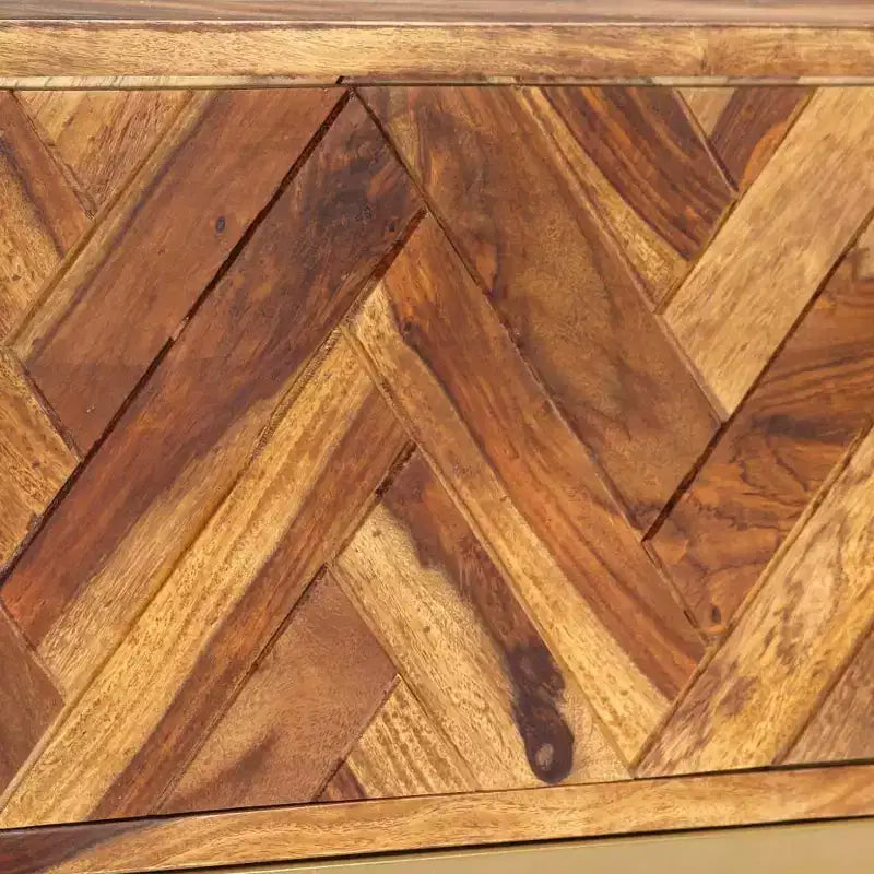 Mobile TV in legno massello di Sheesham – Marrone con gambe in ottone, Mid-Century Modern