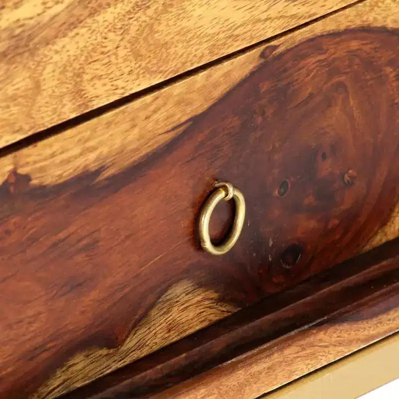 Mobile TV in legno massello di Sheesham – Marrone con gambe in ottone, Mid-Century Modern