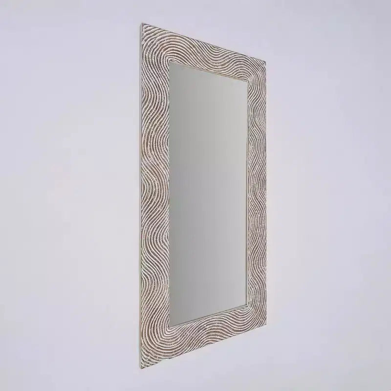 Specchio a figura intera rettangolare intagliato a mano in legno massello retrò da 72" – Bianco anticato