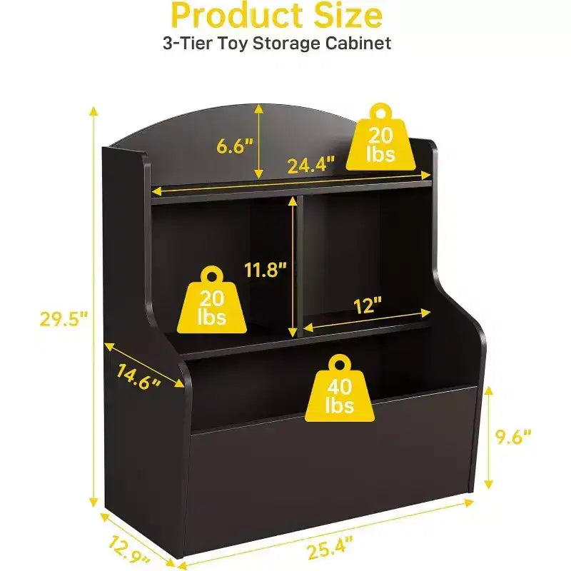 Organizzatore portagiochi a 3 ripiani per bambini – Libreria con 5 scomparti, Marrone
