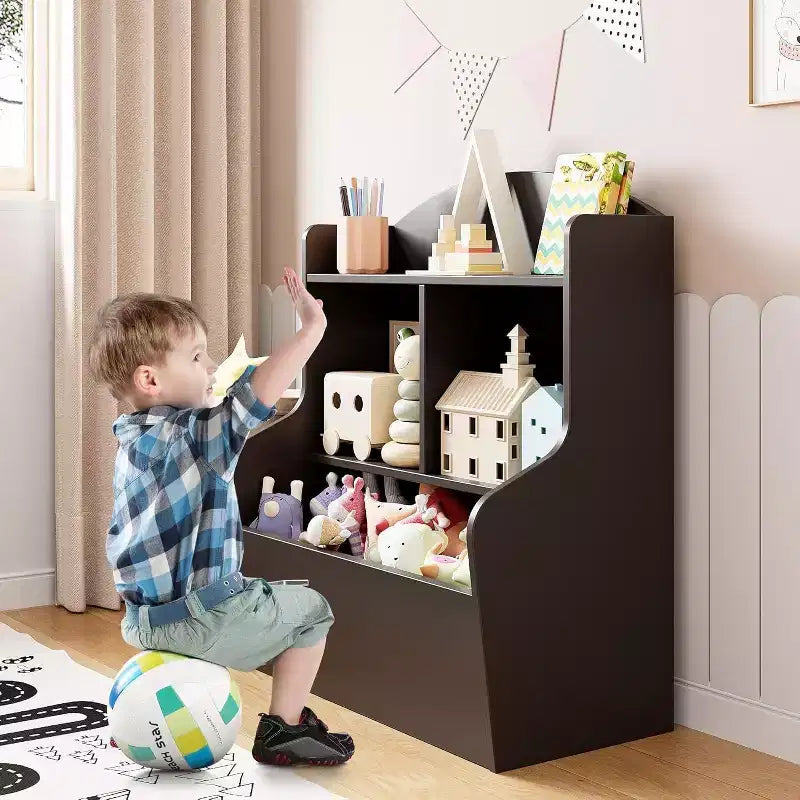 Organizzatore portagiochi a 3 ripiani per bambini – Libreria con 5 scomparti, Marrone