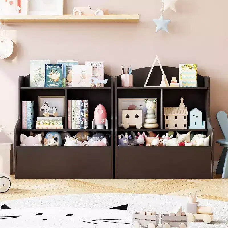 Organizzatore portagiochi a 3 ripiani per bambini – Libreria con 5 scomparti, Marrone