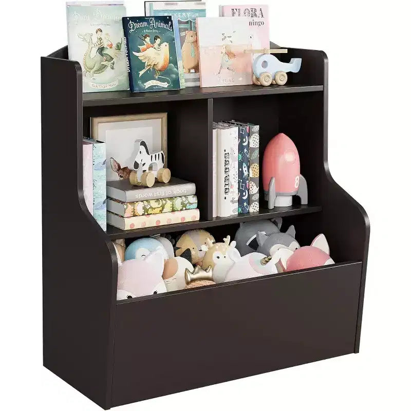 Organizzatore portagiochi a 3 ripiani per bambini – Libreria con 5 scomparti, Marrone