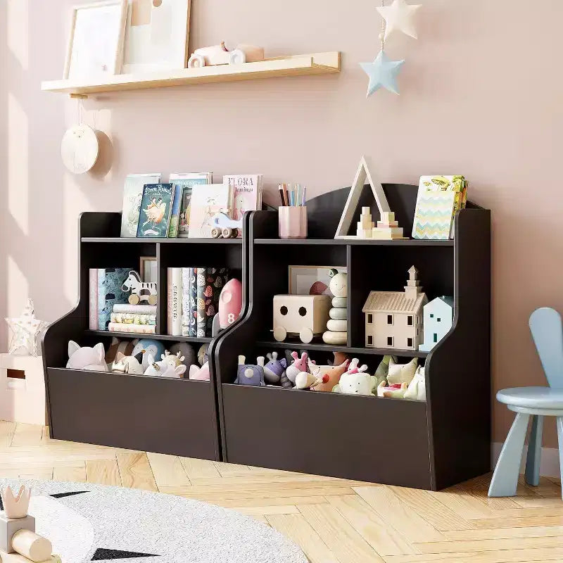 Organizzatore portagiochi a 3 ripiani per bambini – Libreria con 5 scomparti, Marrone