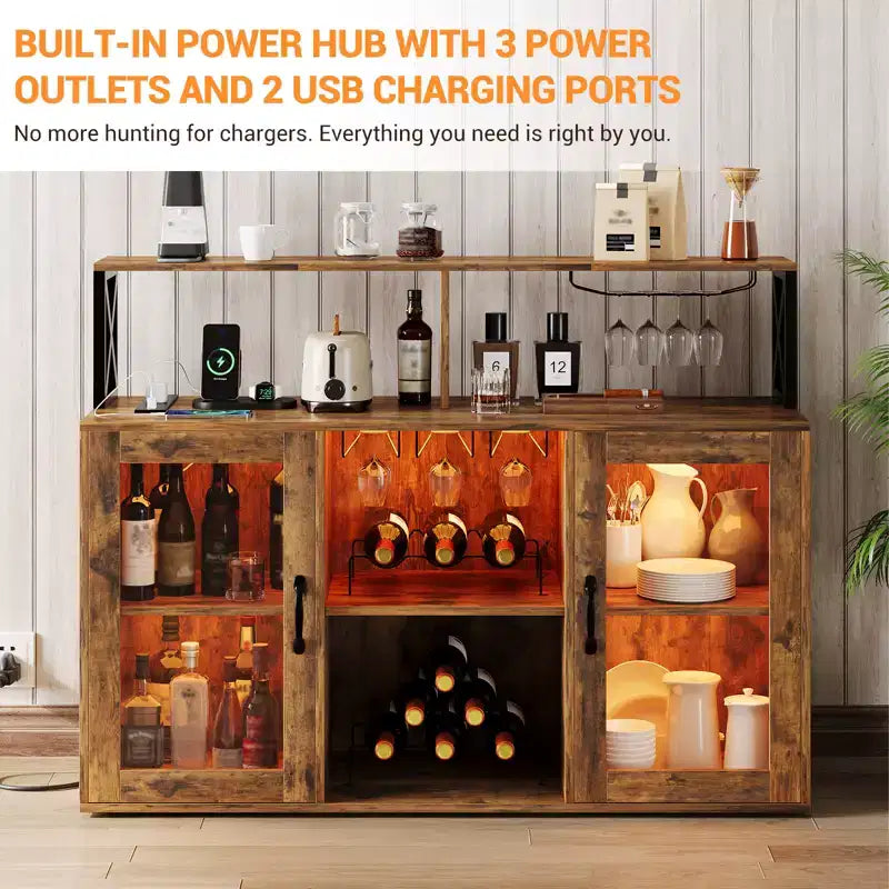 Mobile Bar con Portabottiglie, Mobile Moderno da Caffè con Ripiani, Mobiletto Bar per Liquori, Credenza Buffet per Cucina