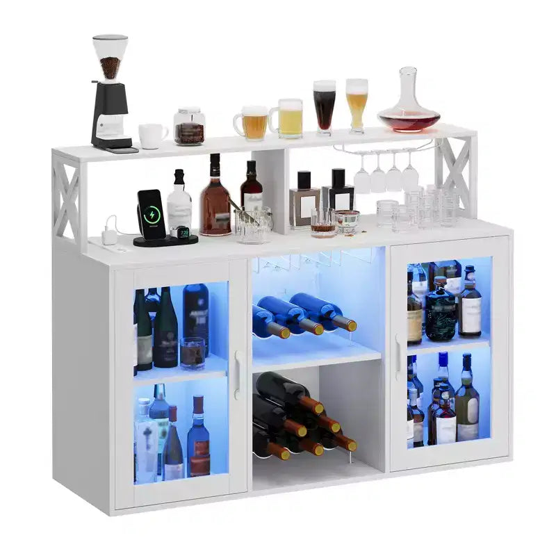 Mobile Bar con Portabottiglie, Mobile Moderno da Caffè con Ripiani, Mobiletto Bar per Liquori, Credenza Buffet per Cucina