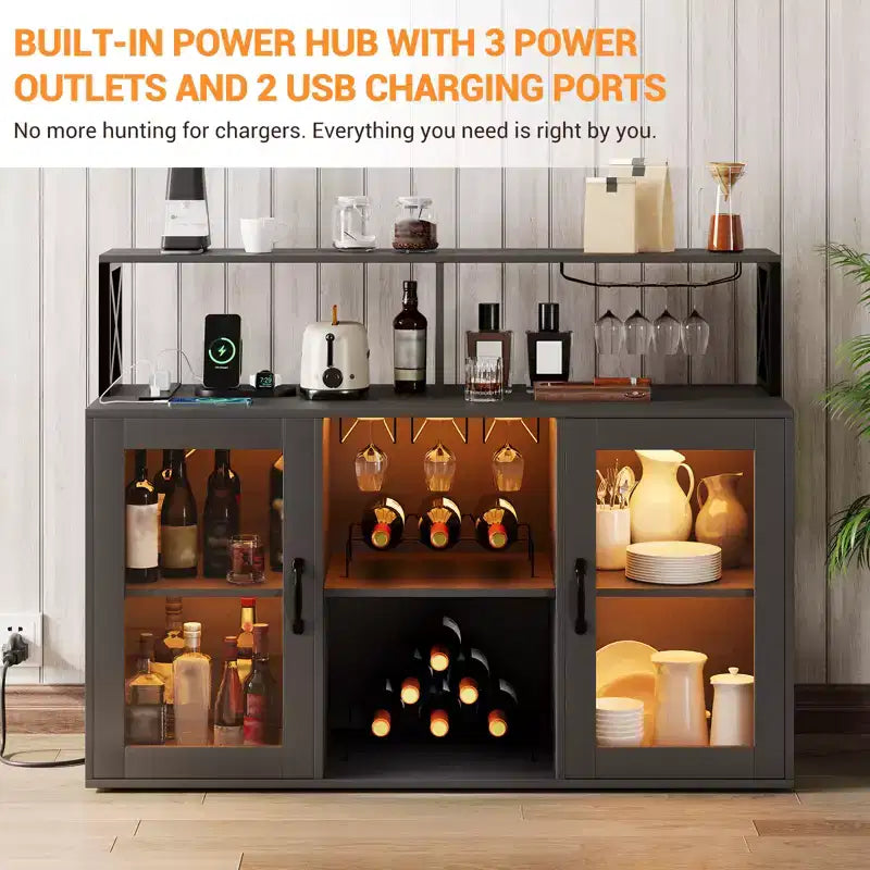 Mobile Bar con Portabottiglie, Mobile Moderno da Caffè con Ripiani, Mobiletto Bar per Liquori, Credenza Buffet per Cucina