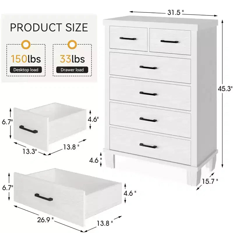 Comò per camera da letto con 6 cassetti, cassettiera alta grigia da 45 con spazio contenitivo, cassettiera grande per armadio, mobiletto contenitore in legno per ingresso